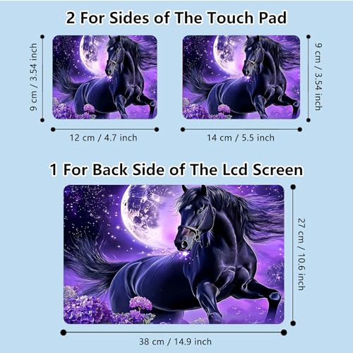 Universal Laptop Skin Sticker with 2 Wrist Pad Skins, Waterproof Scratch Resistant Vinyl Laptop Cover Decal, Cut to Fit for 11–15.6 Inch MacBook HP Dell Lenovo, Black Horse Moon - color: Black Horse Moon