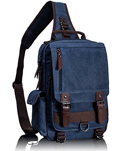 Retro Canvas Messenger Bag — Unisex Crossbody Shoulder Sling Bag for Travel, Work & Daily Use - color: Dark Blue 1, size: Large