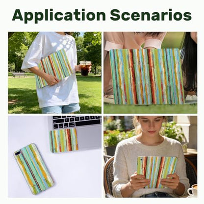 3Pcs Boho Abstract Laptop Skin Sticker Oil Painting Universal Removable Vinyl Stickers Fits for 12.1 13 14 15.6 16 Inch Waterproof Notebook Decal Cover Gift - color: green