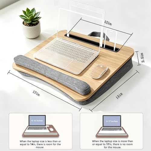 Lap Desk for Bed, Fits 14–17 Inch Laptops | Soft padded suhion,built-in pen slot,compact for bed,couch & travel use - color: Light Wood Color