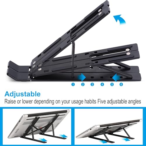 Generic Portable Laptop Stand, Aluminum, 9-15.6 Inch Laptops & iPads, 6 Adjustable Angles, Anti-Slip, Foldable, Black - color: Black