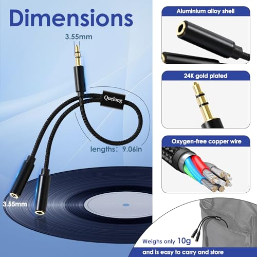1Pcs Headphone Splitter, Dual Headphone Nylon Braided Extension Cable, Hi-Fi Audios Stereo Y Splitter 3.5mm 2 Female 1 Male, Suitable for Phones, PS4, Amplifiers, Smartphones, Tablets,etc.