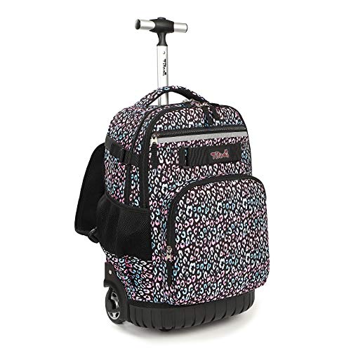 Tilami Rolling Backpack 18 inch Wheeled Laptop Backpack School College Student Travel Trip Boys and Girls (Colorful Leopard) - color: Colorful Leopard