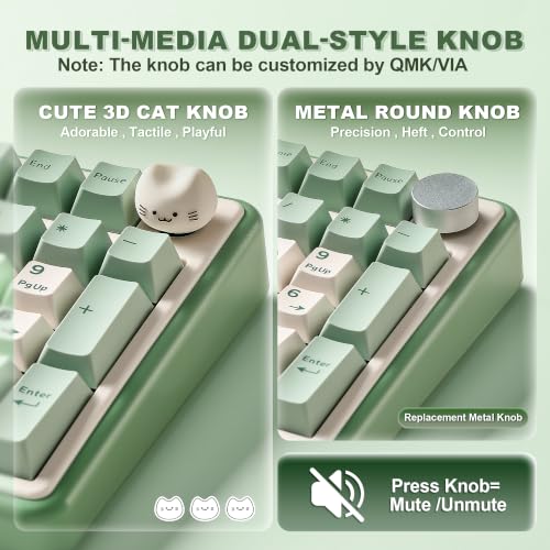 YUNZII B98 PRO QMK/VIA Wireless Mechanical Gaming Keyboard,96% Layout with Numpad and Cute Cat Knob, BT/2.4G/USB-C,Linear Switch Hot Swap Gasket,RGB for Win/Mac (Matcha Green, Milk V2 Linear Switch) - color: Matcha Green, size: Milk V2 Linear Switch
