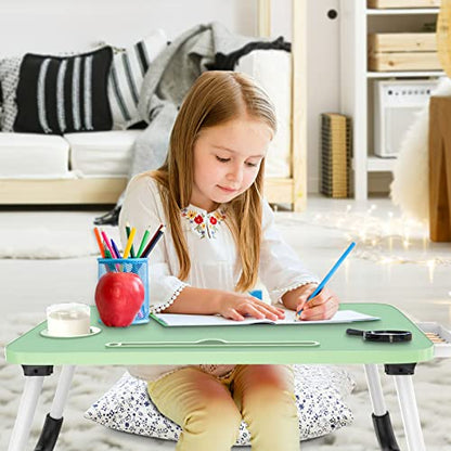 Zapuno Multi-Function Laptop Bed Table with Storage Drawer and Cup Holder, Lap Desk Stand Tray for Eating, Reading and Working - color: Green