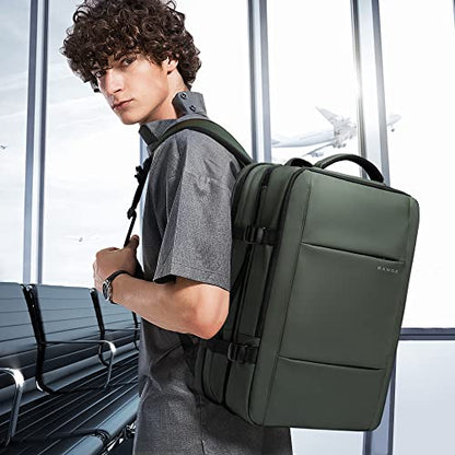 BANGE Expandable Travel Backpack,35LCarry on Backpack for Women Men Airline Approved Gym Backpack Waterproof Business Laptop Daypack… - color: Green, size: 35L(expansion)