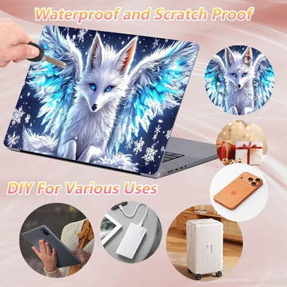 Laptop Skin Sticker Decal 12" 13" 13.3" 14" 15" 15.6",Waterproof Scratch Resistant Vinyl,Reusable Easy to Apply,for MacBook HP Dell Notebooks Netbooks Laptop,2 Wrist Pads,Cute White Fox - color: Cute White Fox