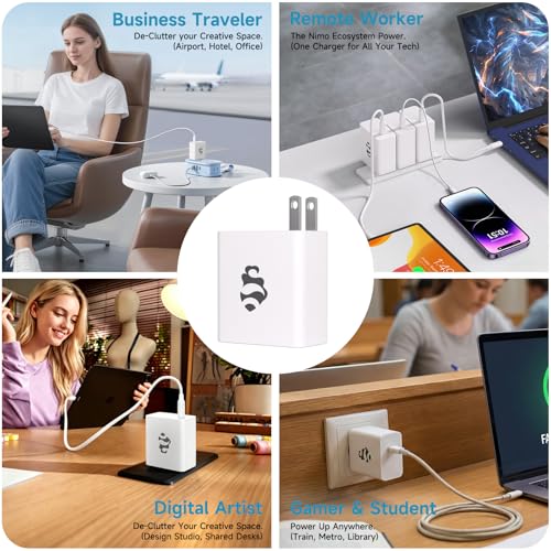 65W GaN USB C Fast Charger, PD 3.0 Wall Adapter with 6.6ft Cable, Reliable Power Block for MacBook Pro/Air, iPhone-16/15, iPad, Sam-sung-S24, PPS Laptop Charger for Travel, Home & Office - size: 65W