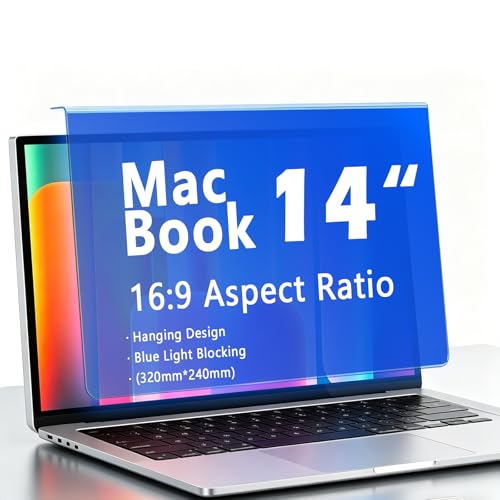 for MacBook 14 Inch Blue Light Blocking Screen Filter, Anti Glare Laptop Screen Protector, UV Eye Protection, Removable No Adhesive Hanging Design, Easy Install for Widescreen Display (1, MacBook 14" (320×240mm)) - size: MacBook 14" (320×240mm)