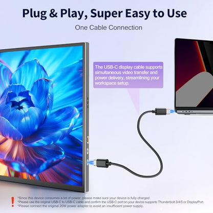 COOLHOOD 18.5 Inch FHD USB-C HDMI 120Hz Portable Monitor | Travel Portable Monitor for Laptop 、PC、PS5、Xbox, Portable Screen with Cover Stand, VESA Compatible - size: 18.5“