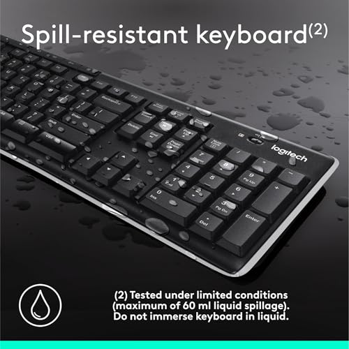 Logitech K270 Full Size Wireless Keyboard for Windows - Black | Full-size keyboard with number pad, 8 multimedia keys, includes USB-A receiver, 2-year battery, compatible with PC, laptop - color: Black, size: 1 Pack, style: Keyboard