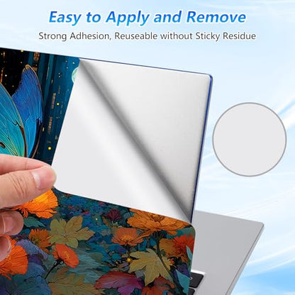 Universal Laptop Skin Sticker Decal with 2 Wrist Pad Skins, Waterproof Scratch Vinyl Cover for 11–15.6 Inch MacBook, HP, Dell, Lenovo, Cutable & Reusable,Blue Butterfly Moon Art - color: Blue Butterfly Moon Art