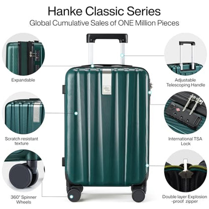 Hanke Expandable Hardshell Luggage Sets 3 piece Carry on Luggage with Wheels Suitcases Lightweight Checked Travel Luggage Rolling Large Suitcase Travel Luggage Bag Woman Men 20/24/29 IN,Blackish Green - color: Blackish Green, size: Expandable 3 Piece Set（