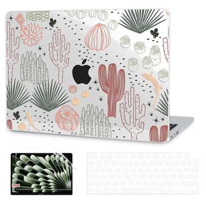 G JGOO Compatible with MacBook Air 13 inch Case 2026 2025-2022 M5 A3449 M4 A3240 M3 A3113 M2 A2681, Clear Hard Shell for MacBook Air 13.6 inch Case + Keyboard Cover + Screen Protector, Catus - color: Cactus