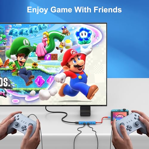 RREAKA TV Dock for Nintendo Switch 2 / Switch/Switch OLED, Portable Travel Dock Replacement with 4K@60Hz HDMI, PD 100W Charging, USB 3.0 - color: Red & Blue