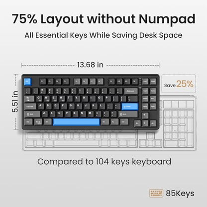 Kisnt KN85 Wireless Mechanical Keyboard, 75% Layout, Bluetooth/2.4GHz/USB-C, Custom RGB Backlit, Hot-Swappable Linear Switch, Creamy Sound for Gaming/Typing (Textured Black) - color: Textured Black
