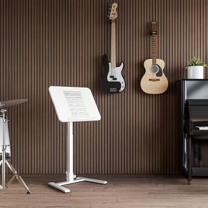 25" Mobile Folding Desk: Pneumatic Sit-Stand, No Assembly | 29-42" Height Adjustable Rolling Laptop Desk, Hidden Wheels, 0-90° Tilt Top. Ideal for Home Office, Craft & Study. - color: White