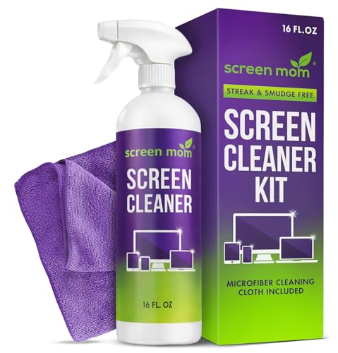 Screen Mom Screen Cleaner Spray 16oz Bottle for TV, Car, Laptop & Computer | Streak-Free Cleaning, Glass & OLED Safe, Alcohol-Free Formula, Scratch-Resistant Microfiber Cloth, Safe for Phones & Tablets - size: 16 Fl Oz (Pack of 1)
