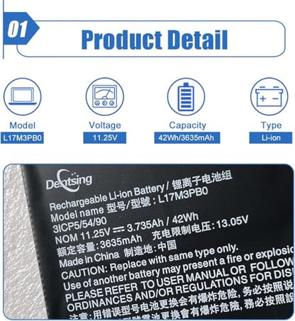 L17M3PB0 Laptop Battery Replacement for Lenovo Chromebook 100e 1st 2nd Gen | 11.25V 42Wh 3635mAh, For Chromebook 100e 300e 2nd Gen C340-11 S340-14 500e 1st 2nd Gen Series, L17C3PG0 L17L3PB0 L18D3PG1