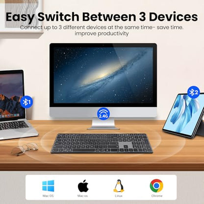 K925 Wireless Bluetooth Multimedia Keyboard for Windows - Black | 2.4G & Bluetooth Multi-Device Full Size Wireless Keyboard with Number Pad, Keyboard Quiet Typing for Windows/PC/Laptop/Phone