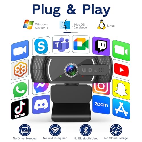 4K Webcam with Microphone for PC & Streaming Computer Camera | PDAF autofocus, dual noise-canceling mics & low-light correction. Best usb hd webcam for mac, laptop and smooth streaming.