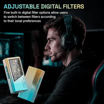 EPZ TP35 PRO Mini Portable IEM DAC Hi-Fi Decoder Headphone Amplifier Dongle USB-C to 3.5/4.4mm Dual CS43198 Chips, Supports High-Resolution PCM 32bit/384khz DSD 256 Audio, EQ Adjustment and Mic Calls - color: Gradient