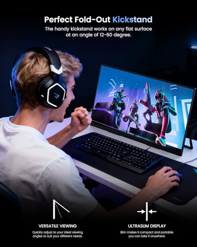 UPERFECT Portable Monitor 4K 144Hz QLED, 19" UHD 3840×2160 Gaming Monitor | 500 Nits, 2000:1, 146% sRGB, 0.1ms, Built-in Stand & VESA Mount, Travel Gaming Monitor for Laptop, PC & Gaming Consoles - size: 19"