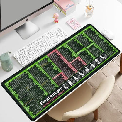 Final Cut Pro Shortcut Keyboard Mac OS Mouse Pad Computer Mouse Pads for a Desk Large Desk Pad Long Mousepad with Stitched Edge Non-Slip Rubber Base for Computer Keyboard Laptop PC - color: 38Final cut pro