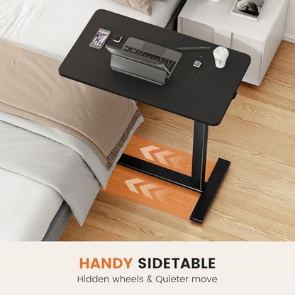 Sweetcrispy Overbed Bedside Table with Wheels, Adjustable Hospital Home Use, Rolling Laptop Mobile Standing Space Saving Durable Frame Side Storage Shelf Easy Assembly, Black