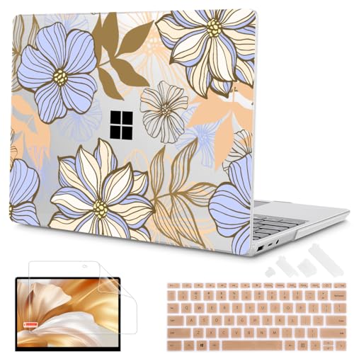 Mektron Case for 13.5" Microsoft Surface Laptop 5/4/3 with Metal Palm Rest Model 1951/1868, 2019/2021/2022 Release Plastic Hard Shell Cover with Screen Protector + Keyboard Cover, Abstract Floral - color: Abstract Floral