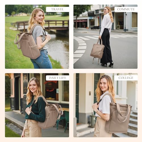 GOLF SUPAGS Convertible Laptop Backpack for Women Casual Daypack Notebook Tote Bag for Work College Travel Leisure (Champagne) - color: Champagne