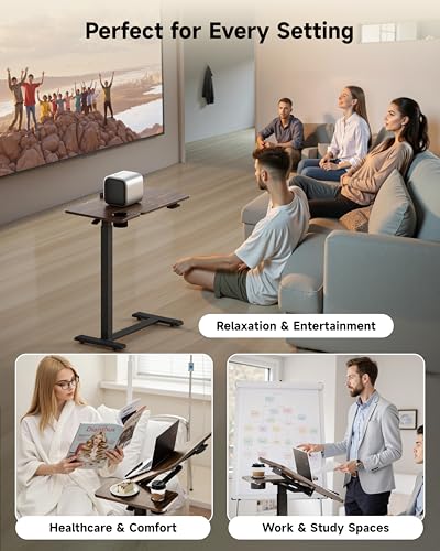 BZIUM Overbed Bedside Table with Hidden Wheels, Adjustable Medical Tilt Top Hospital Bed Table Over The Bed, Rolling Desk Mobile Standing Desk (27.6x15.8, Walnut)