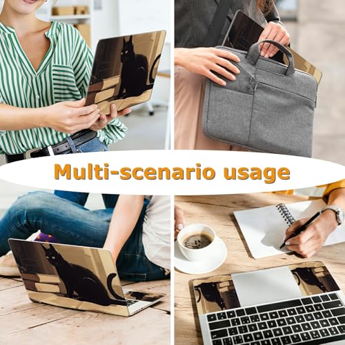 Universal Laptop Skin Sticker with 2 Wrist Pad Decals, 3-Piece Removable Vinyl Laptop Cover, Full Moon Cat Waterproof Anti-Scratch, Easy-Trim Fit for 13.3" 14" 15.6" Laptops - color: Full Moon Cat