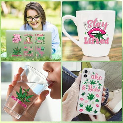 Rngmsi UV DTF Cup Wraps - 20 Sheets 420 Theme UV DTF Decals for 16 oz Glass Mugs, Tumblers, Weed Alien Lip Waterproof Rub on Transfer Stickers for DIY Wood Crafts - style: 420 Theme