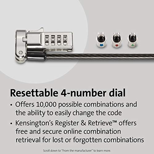 Kensington Universal 3-in-1 Combination Laptop Lock, Computer Security Locking Cable - Resettable Version (K62316WW), Black & Desktop & Peripherals Locking Kit 2.0, Black (K64424WW)