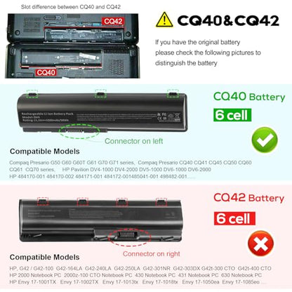 484170-001 497694-001 498482-001 484170-002 485041-001 Laptop Battery for HP Pavilion DV4-2040US DV5-1010 CQ40 CQ45 CQ50 CQ60 EV06 G50 G60 G70 G71 G60-535DX Compaq Presario CQ60 CQ50 CQ40 CQ70 CQ45 - size: 8.07*2.05*0.83inch DV4