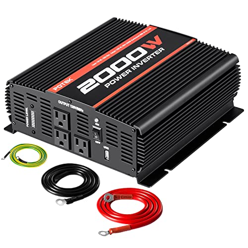 POTEK 2000W Power Inverter 3 AC Outlets 12V DC to 110V AC Car Inverter with 2A USB Port Black - size: 2000W-MSW
