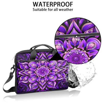 Laptop Shoulder Bag for Women Men, Waterproof Computer Case Messenger Bag Briefcase for Business Office Travel - color: Purple Mandala Flower Floral