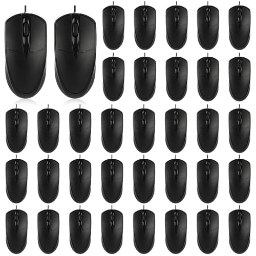 24 Pcs Black USB Wired Mouse 1200 DPI 3 Button Corded Computer Mice Right or Left Hand Use Computer Corded USB Mouse Bulk for PC Laptop Desktop Notebook Office School Classroom Use