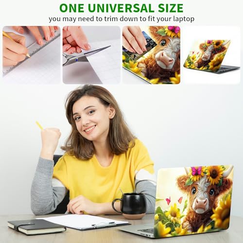 Laptop Skin Sticker Decal, Universal Protective Cover Fit 12 13 14 15.6 Inch Notebook, Reusable Water-Resistant Vinyl Decal w/ 2 Wrist Pads for Business Travel Office, Cute Cow Flowers - color: Cute Cow Flowers