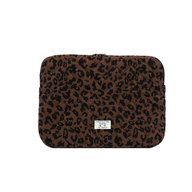Cute Bow Puffy Laptop Sleeve 13-15 Inch Cute Quilted Laptop Protective Case Padded Bow Computer Sleeve for MacBook (Leopard Coffee, 15inch) - color: Leopard Coffee, size: 15inch