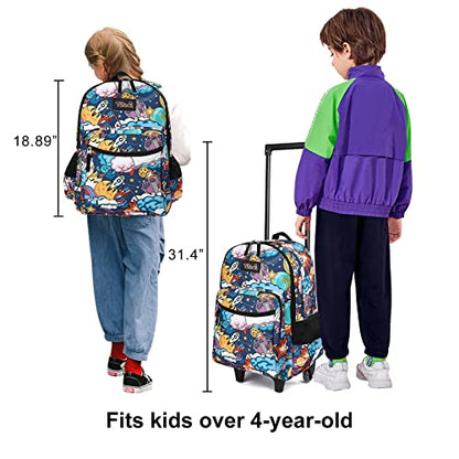 Tilami Rolling Backpack 18 inch Double Handle Wheeled Boys Girls Travel School Children Luggage Toddler Trip - color: Cartoon Black