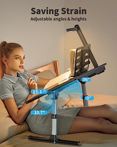 Laptop Bed Tray Desk with LED Desk Light, SAIJI Laptop Stand for Bed | XX-Large PVC Leather Foldable Table with Book Stand,Wrist Rest, Extra Leg Room(Black) - color: Black