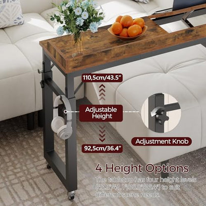 MAHANCRIS Overbed Table with Wheels, Queen Size Mobile Bed Desk with Adjustable Height, Computer Desk with Tilt Stand, Rolling Laptop Table, Recliner Desk for Office, Hospital, Rustic Brown MTHR18101 - color: Rustic Brown