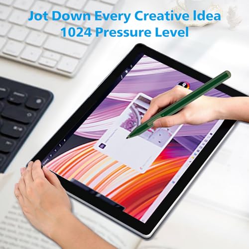 Stylus Pen for Microsoft Surface Pro12/11/10/9/8/X/7+/6/5/4/3, Surface Go 4/3/2/1, Surface Laptop1-5/Studio/Book 3/2/1 with Eraser Side Button,Palm Rejection,Tilt Function,1024 Pressure - color: Green