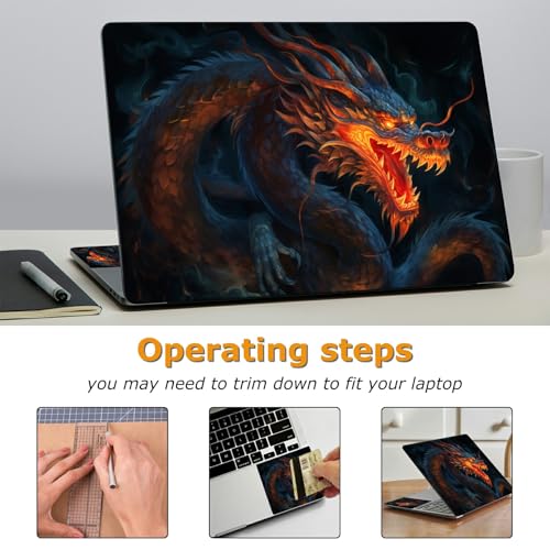 Universal Laptop Skin Sticker with 2 Wrist Pad Decals, 3-Piece Removable Vinyl Laptop Cover, Fire Dragons Waterproof Anti-Scratch, Easy-Trim Fit for 13.3" 14" 15.6" Laptops - color: Fire Dragon