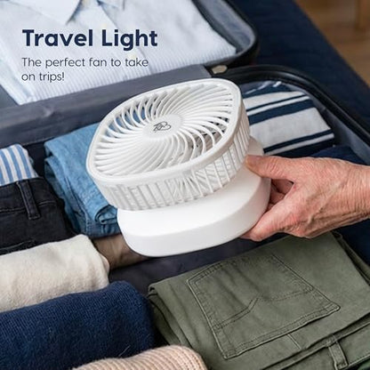 IRIS USA 5" Battery Operated Travel Fan, D-Battery Powered, Camping, White | Compact Foldable Personal Fan, Portable Travel Mini Desk Fan, Office Bedside Picnic Camping Outdoor - color: White - Battery, style: Foldable