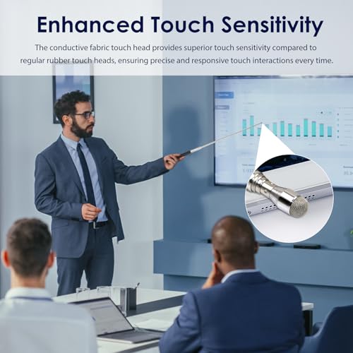 Retractable Teacher Pointer 𝟑𝟗.𝟓'', Pointer Stick with 𝗦𝘁𝘆𝗹𝘂𝘀 Smooth Sensitive Tablet Pen Stylus Pen, Teacher Coach Presenter Pointer Black - color: Black