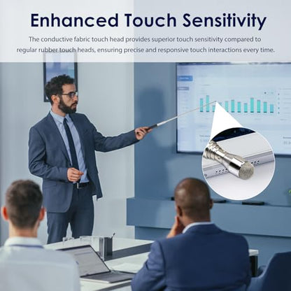 Retractable Teacher Pointer 𝟑𝟗.𝟓'', Pointer Stick with 𝗦𝘁𝘆𝗹𝘂𝘀 Smooth Sensitive Tablet Pen Stylus Pen, Teacher Coach Presenter Pointer Black - color: Black