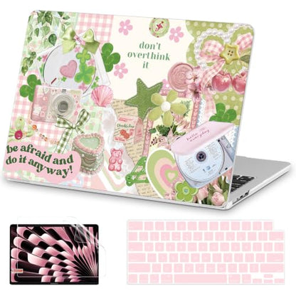 AKIT for MacBook Air 13 inch Case M5 M4 M3 M2 2026-2022, Green Collage | A3449 A3240 A3113 A2681,Funny Unique Pattern Hard Shell Laptop Case+Screen Protector+Keyboard Cover for MacBook Air 13.6 inch - color: Green Collage